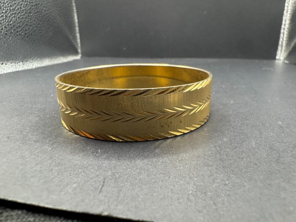 Vintage Monet Gold Plated Brushed & Textured Chunky Bangle Bracelet 7.5-7-75"